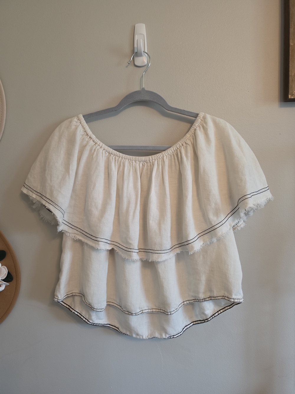 Zara White Off-Shoulder Layered Ruffle Blouse